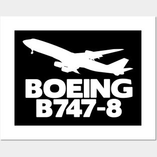 Boeing B747-8 Silhouette Print (White) Posters and Art